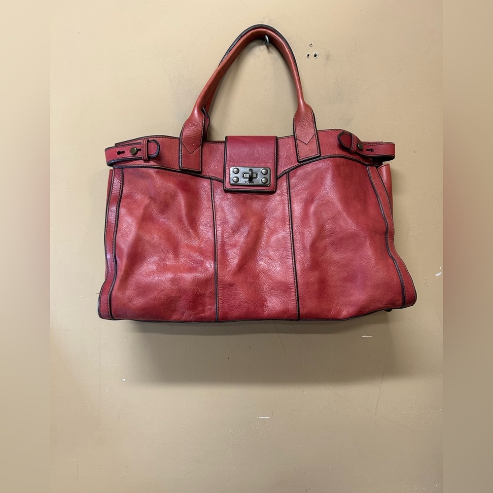 FOSSIL Vintage Reissue Weekender Red Distressed Leather Shoulder Handbag